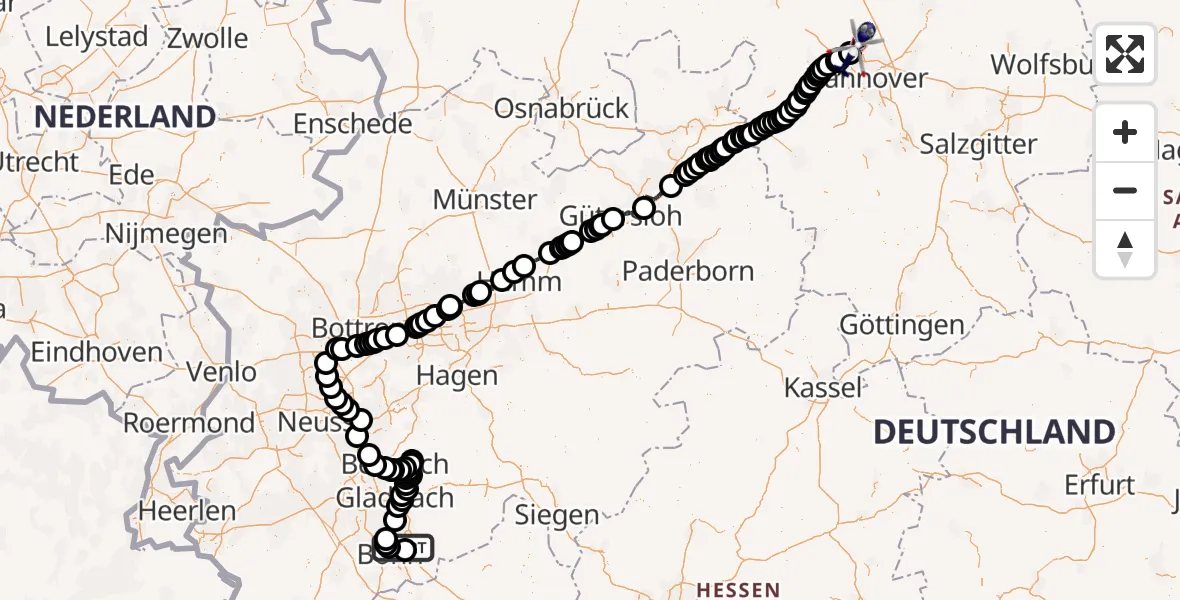 Flugroute Polizeihubschrauber Sankt Augustin - Hannover Airport, 10 Februar 2026, 08:44