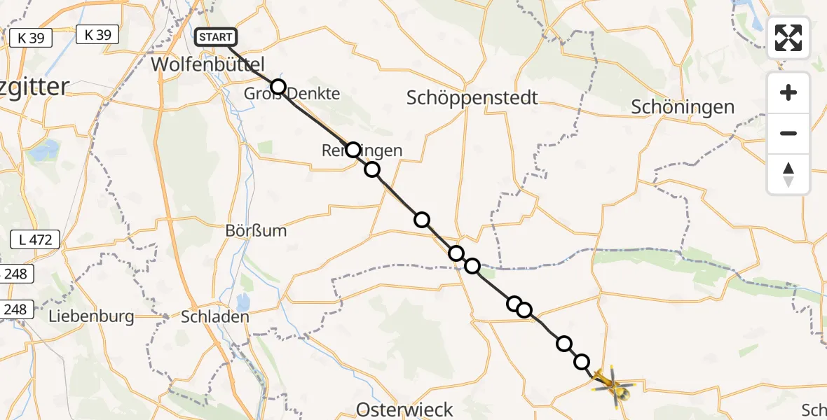 Flugroute Rettungshubschrauber Wolfenbüttel - Badersleben, 10 Februar 2026, 08:54