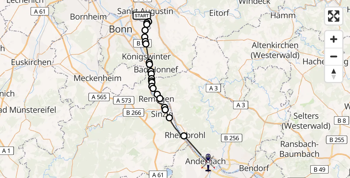 Flugroute Polizeihubschrauber Sankt Augustin - Andernach, 10 Februar 2026, 08:56