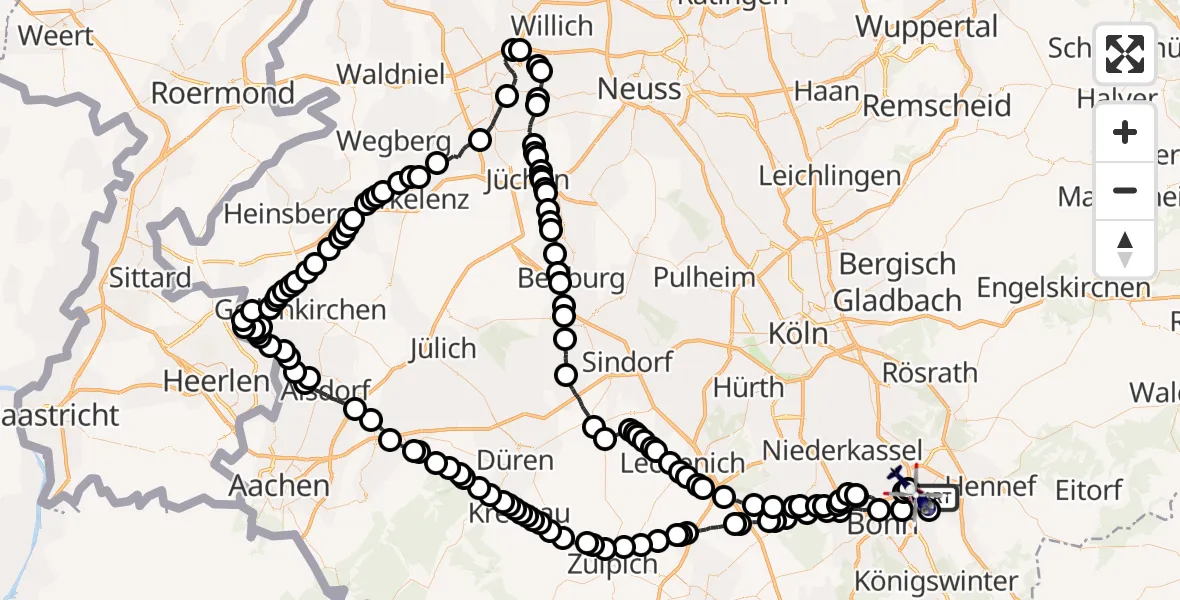 Routekaart van de vlucht: Polizeihubschrauber nach Sankt Augustin, Richthofenstraße