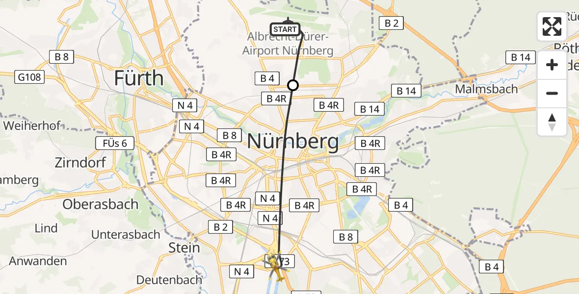 Routekaart van de vlucht: Rettungshubschrauber nach Nürnberg, Regenstraße