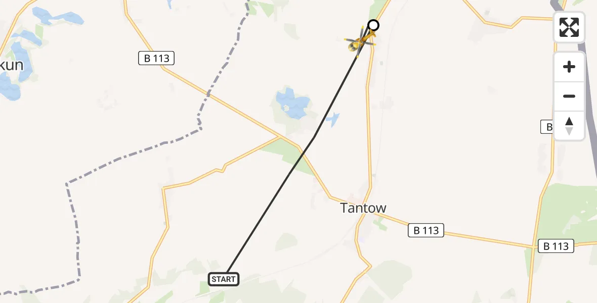 Flugroute Rettungshubschrauber Tantow - Mescherin, 10 Februar 2026, 09:23