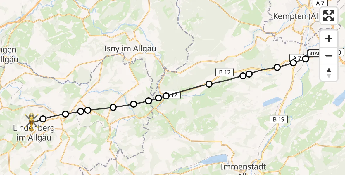 Flugroute Rettungshubschrauber Graben - Lindenberg im Allgäu, 10 Februar 2026, 09:25