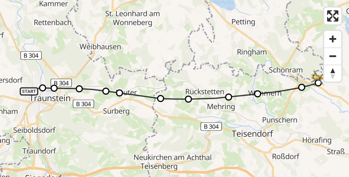 Flugroute Rettungshubschrauber Traunstein Hospital Helipad - Teisendorf, 10 Februar 2026, 09:27