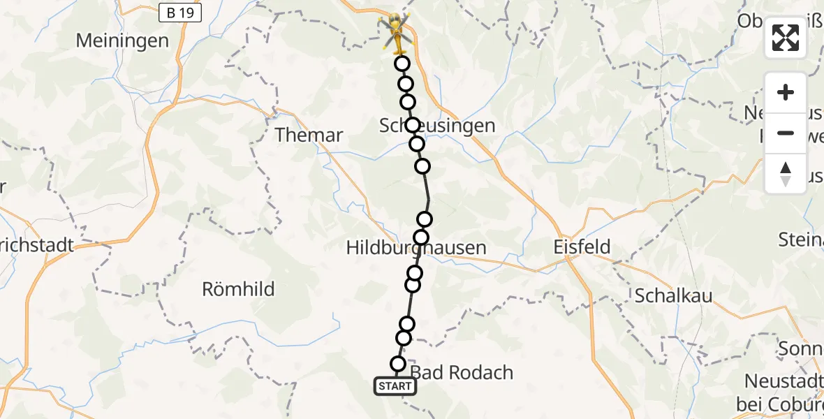 Flugroute Rettungshubschrauber Seidingstadt - Altendambach, 10 Februar 2026, 09:30