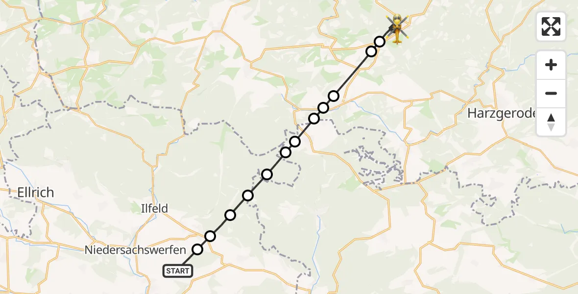 Flugroute Rettungshubschrauber Rüdigsdorf - Thale, 10 Februar 2026, 09:48