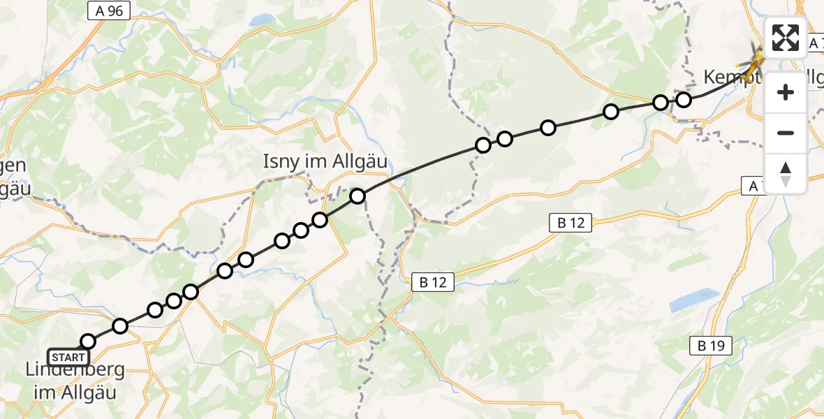 Flugroute Rettungshubschrauber Lindenberg im Allgäu - Kempten (Allgäu), 10 Februar 2026, 09:49