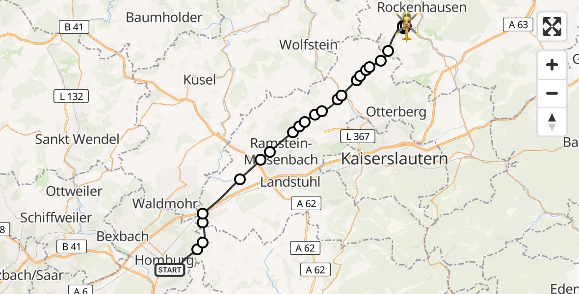 Routekaart van de vlucht: Rettungshubschrauber nach Imsweiler UL