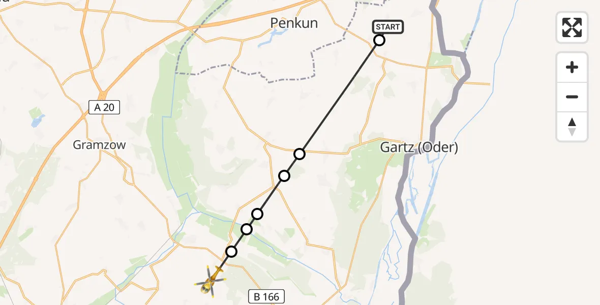 Flugroute Rettungshubschrauber Mescherin - Stendell, 10 Februar 2026, 10:14