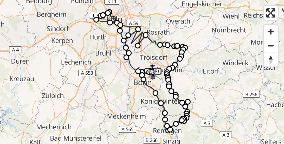 Flugroute Polizeihubschrauber Bonn-Hangelar Airfield - Sankt Augustin, 10 Februar 2026, 10:16