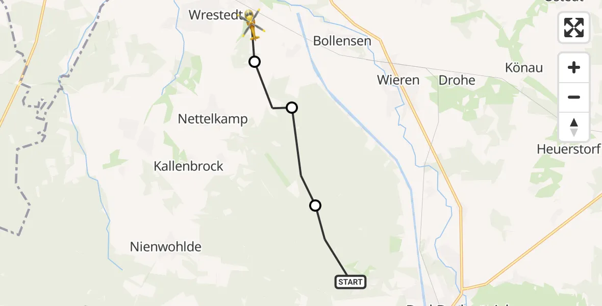 Flugroute Rettungshubschrauber Bad Bodenteich - Stederdorf, 10 Februar 2026, 10:25