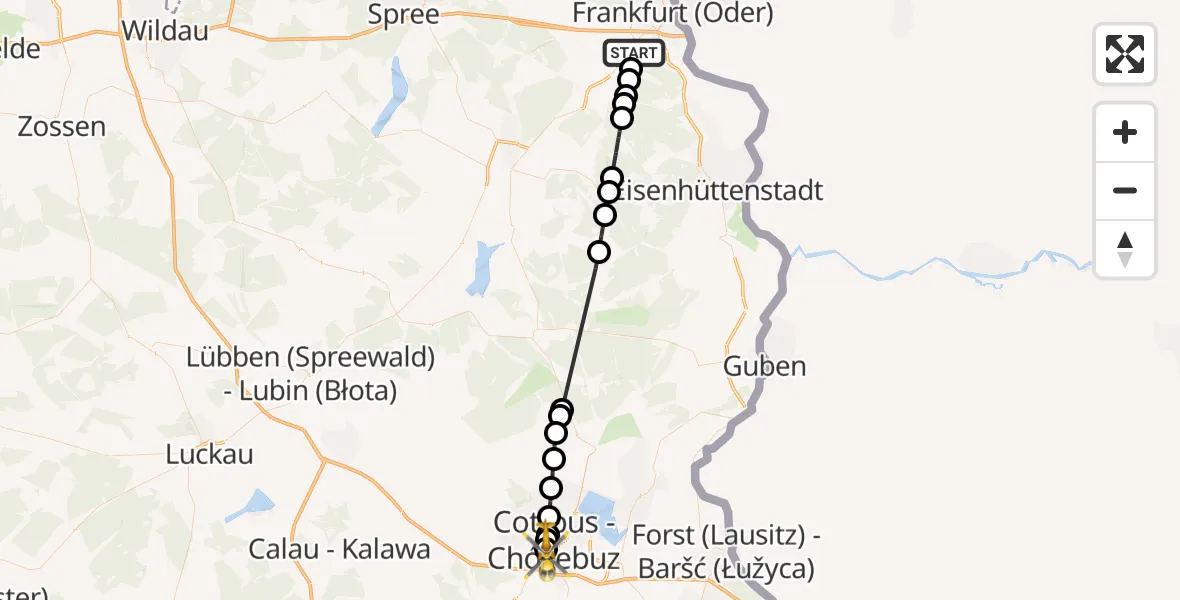 Routekaart van de vlucht: Ambulanzhubschrauber nach Carl Thien Hospital Cottbus Heliport