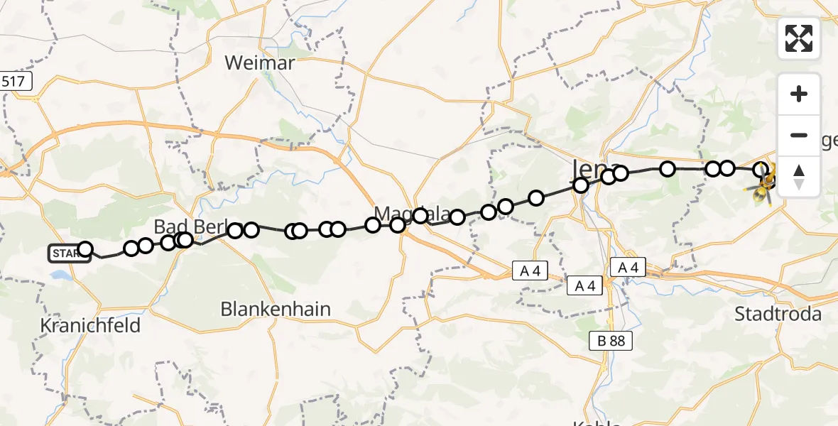 Flugroute Rettungshubschrauber Nauendorf - Zinna, 10 Februar 2026, 10:27