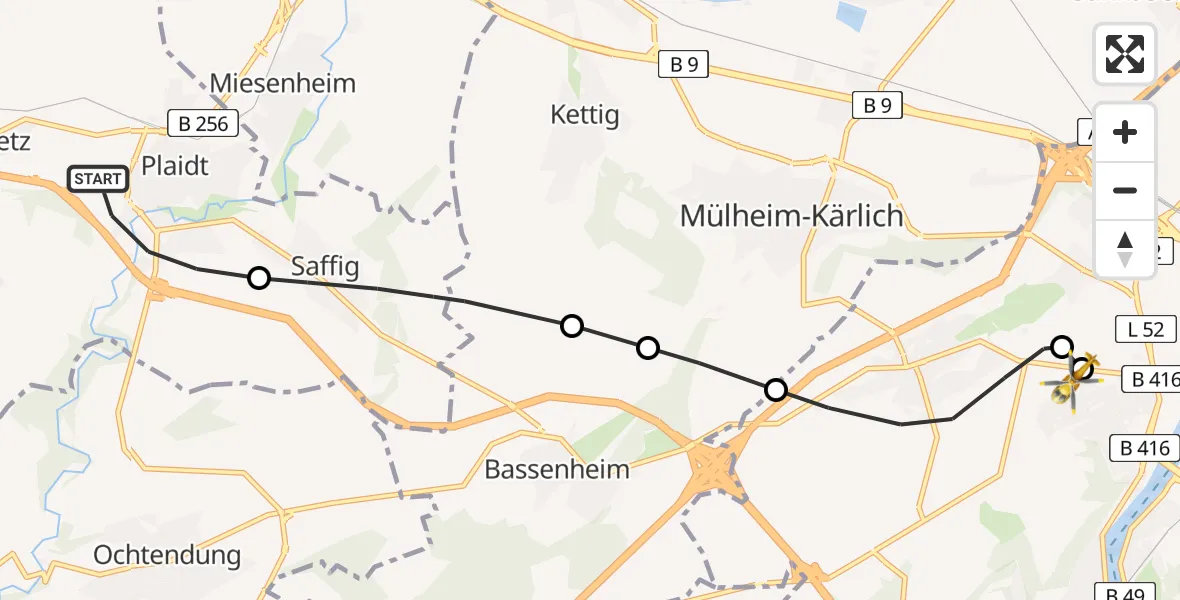 Flugroute Rettungshubschrauber Plaidt - Koblenz, 10 Februar 2026, 10:30
