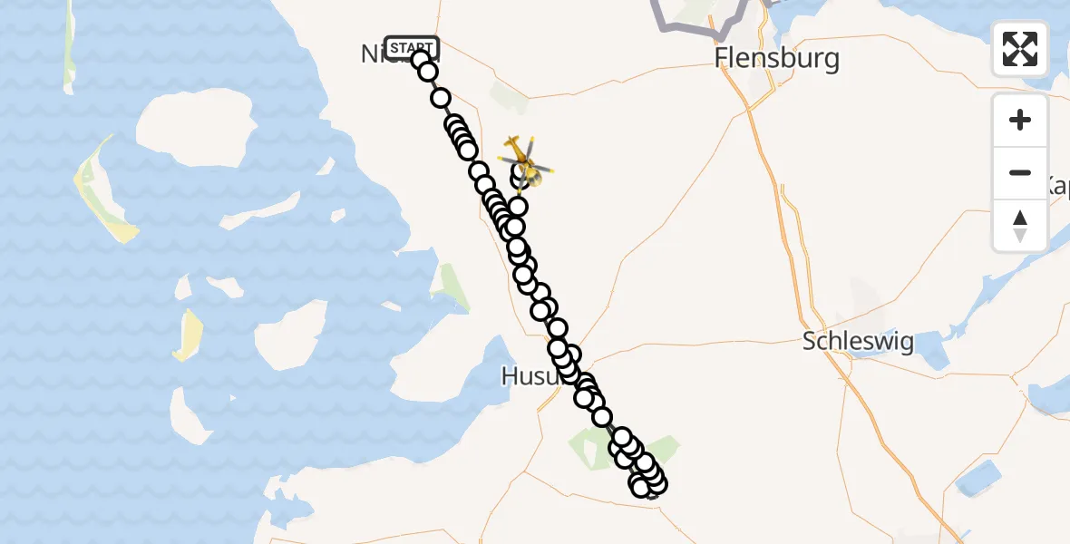 Flugroute Rettungshubschrauber Niebüll - Lütjenholm, 10 Februar 2026, 10:37