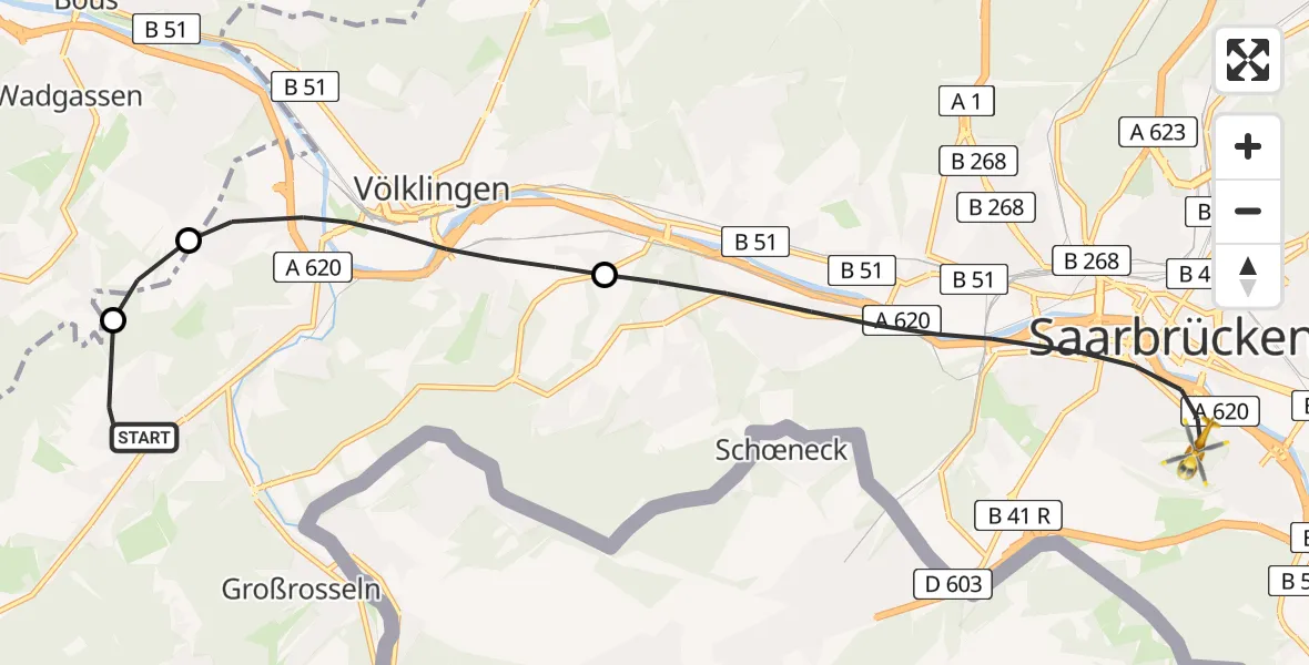 Routekaart van de vlucht: Rettungshubschrauber nach Saarbrücken, Winterberg