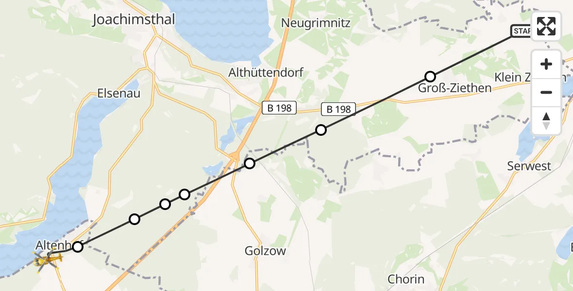 Flugroute Rettungshubschrauber Klein Ziethen - Altenhof, 10 Februar 2026, 10:55
