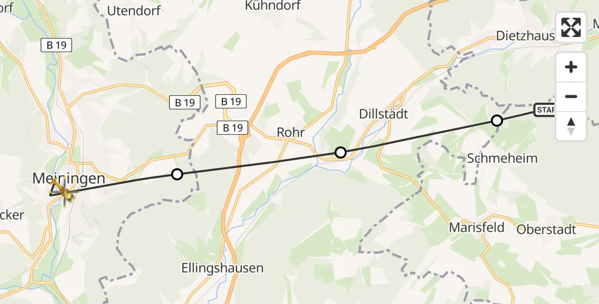 Flugroute Rettungshubschrauber Suhl - Meiningen, 10 Februar 2026, 10:56