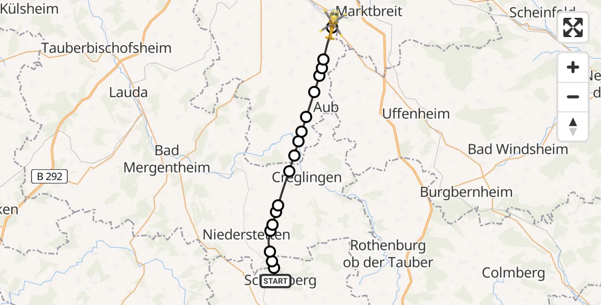 Routekaart van de vlucht: Rettungshubschrauber nach Ochsenfurt, B 13