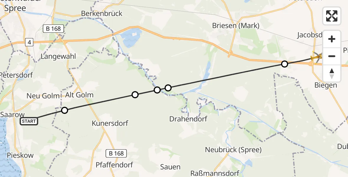 Routekaart van de vlucht: Rettungshubschrauber nach Jacobsdorf, A 12