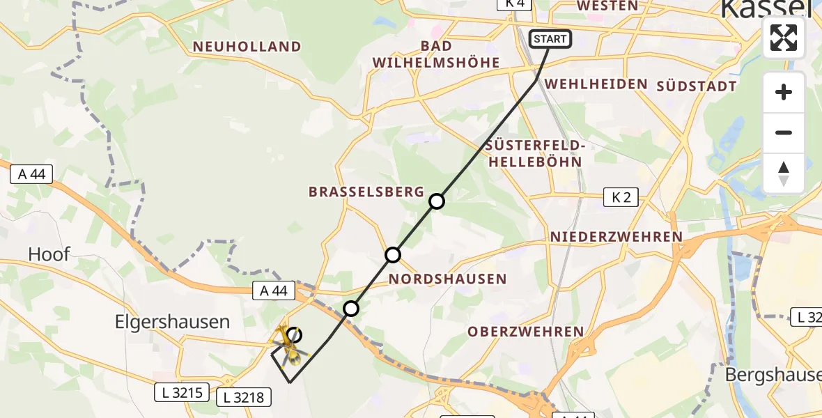 Routekaart van de vlucht: Rettungshubschrauber nach Elgershausen, Wilhelmshöher Straße