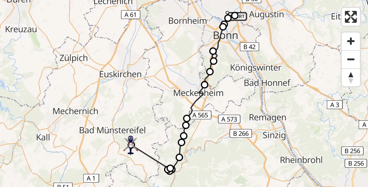 Flugroute Polizeihubschrauber Meindorf - Bad Münstereifel, 10 Februar 2026, 11:27