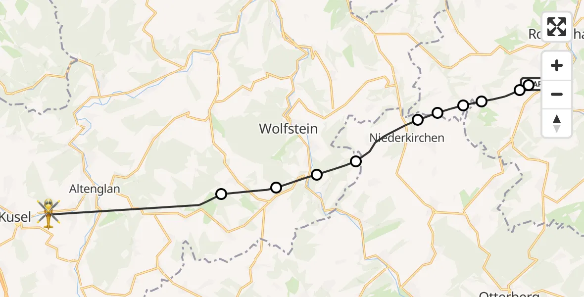 Flugroute Rettungshubschrauber Imsweiler UL - Kusel, 10 Februar 2026, 11:30