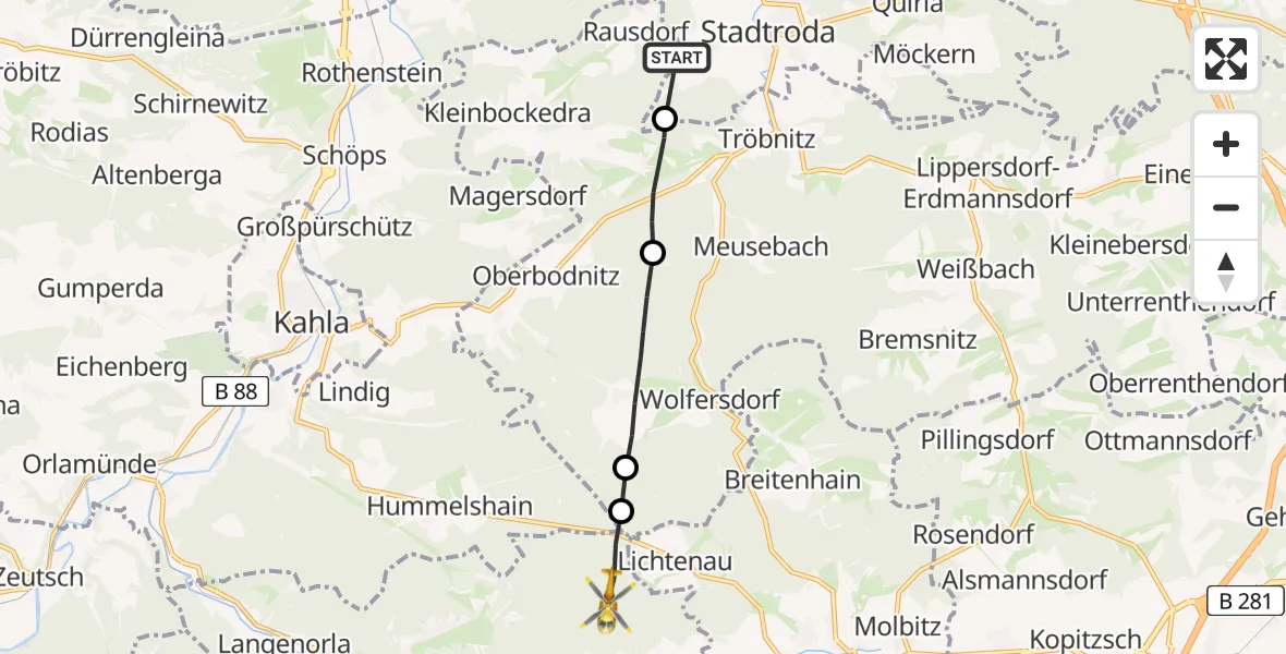 Flugroute Rettungshubschrauber Stadtroda - Langendembach, 10 Februar 2026, 11:32