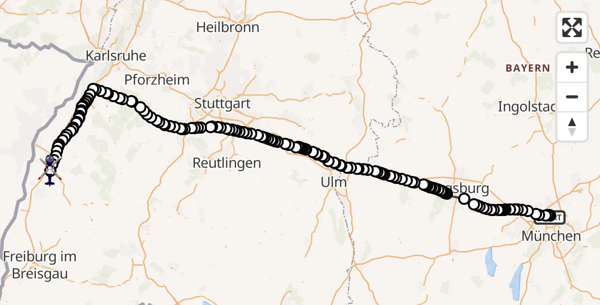 Flugroute Polizeihubschrauber Oberschleißheim - Offenburg-Baden Airfield, 10 Februar 2026, 11:37