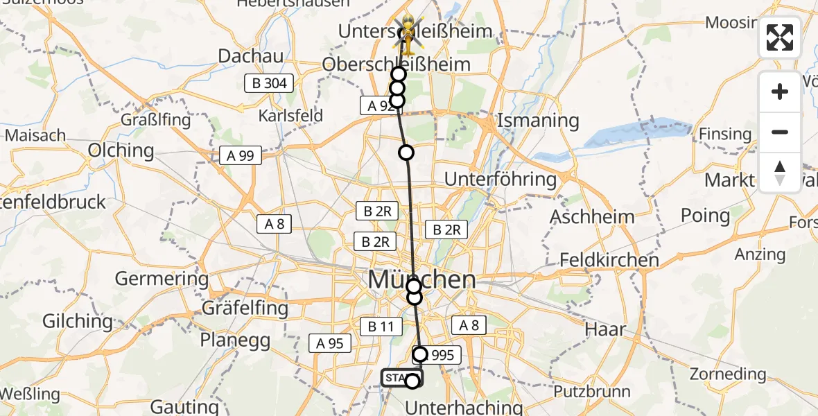 Routekaart van de vlucht: Rettungshubschrauber nach Unterschleißheim, Im Klosterfeld