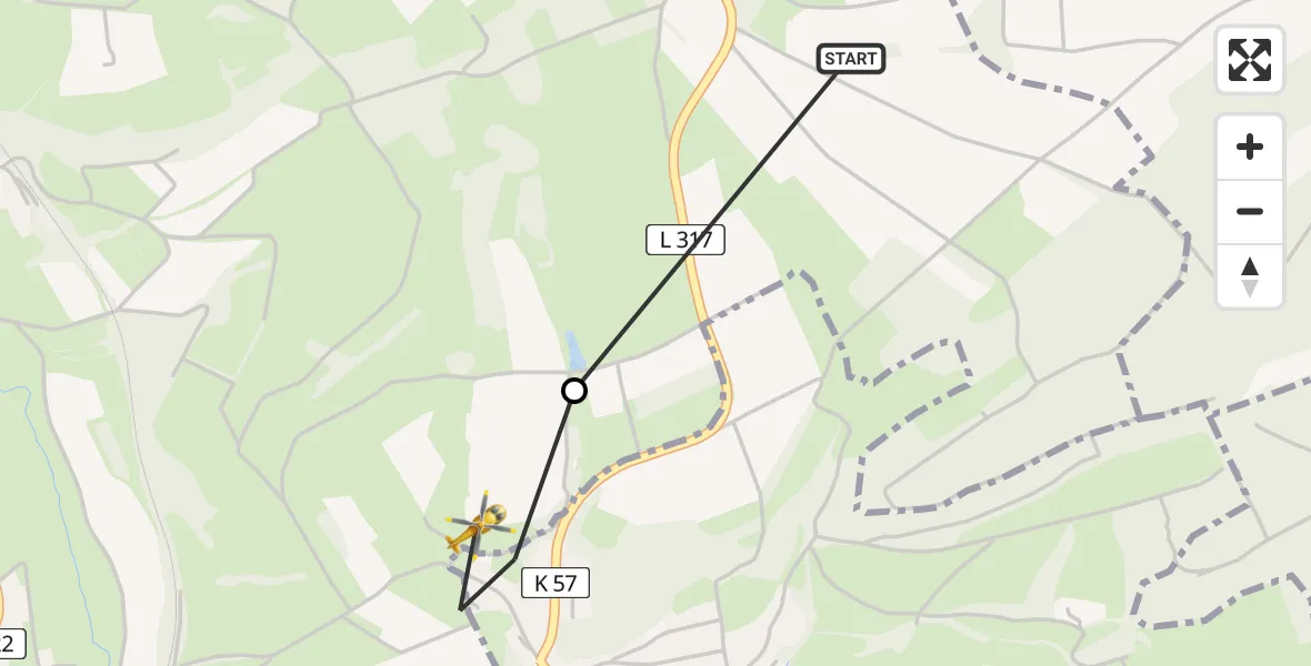 Flugroute Rettungshubschrauber Freisen - Herchweiler, 10 Februar 2026, 11:43