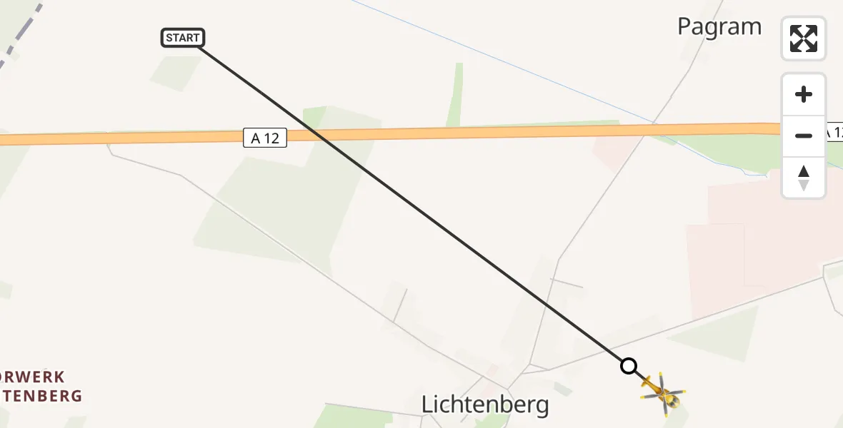 Flugroute Rettungshubschrauber Frankfurt (Oder) - Lichtenberg, 10 Februar 2026, 11:50