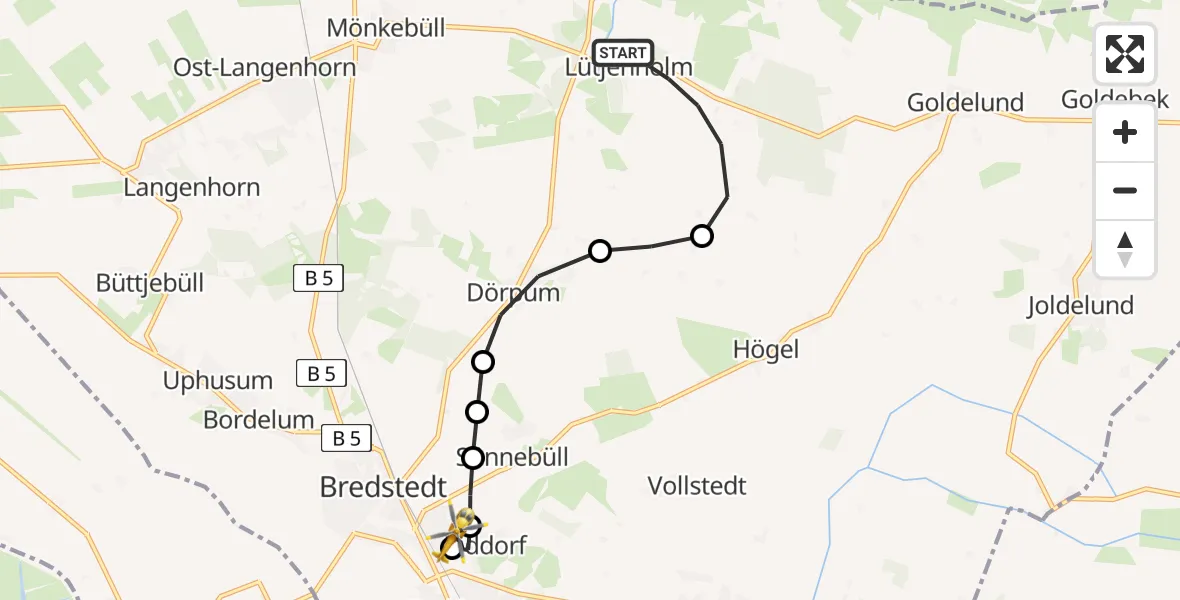 Flugroute Rettungshubschrauber Lütjenholm - Bredstedt, 10 Februar 2026, 11:51