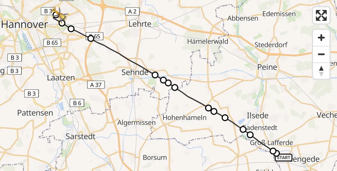Flugroute Rettungshubschrauber Lengede - Hannover Air Rescue Heliport (Christoph 4), 10 Februar 2026, 11:55
