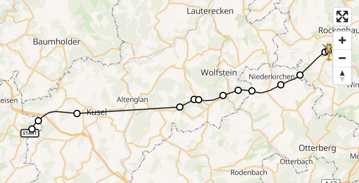 Flugroute Rettungshubschrauber Herchweiler - Imsweiler UL, 10 Februar 2026, 11:56