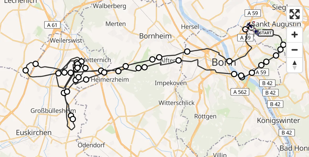Flugroute Polizeihubschrauber Sankt Augustin - Meindorf, 10 Februar 2026, 12:01