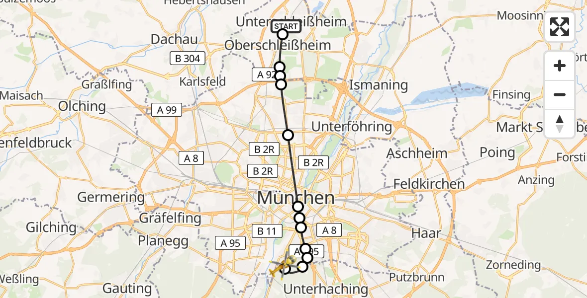 Flugroute Rettungshubschrauber Unterschleißheim - ADAC Air Rescue Center Heliport (Christoph 1), 10 Februar 2026, 12:02