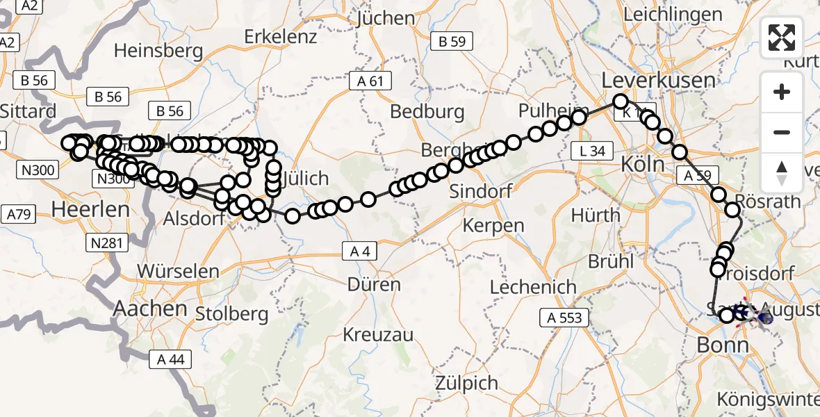Routekaart van de vlucht: Polizeihubschrauber nach Sankt Augustin, Richthofenstraße