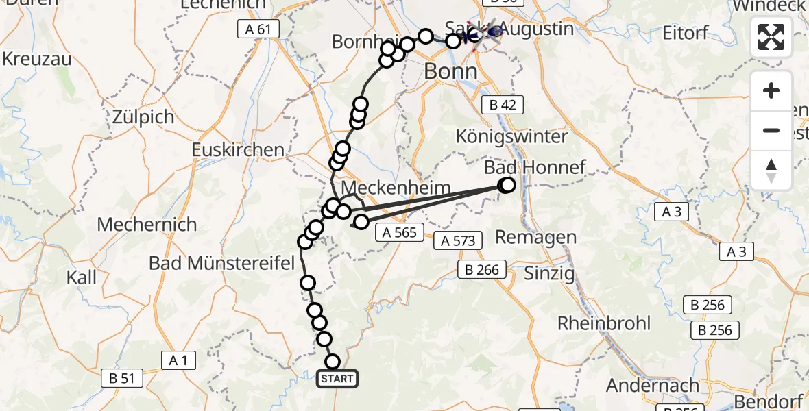 Flugroute Polizeihubschrauber Dümpelfeld - Sankt Augustin, 10 Februar 2026, 12:08