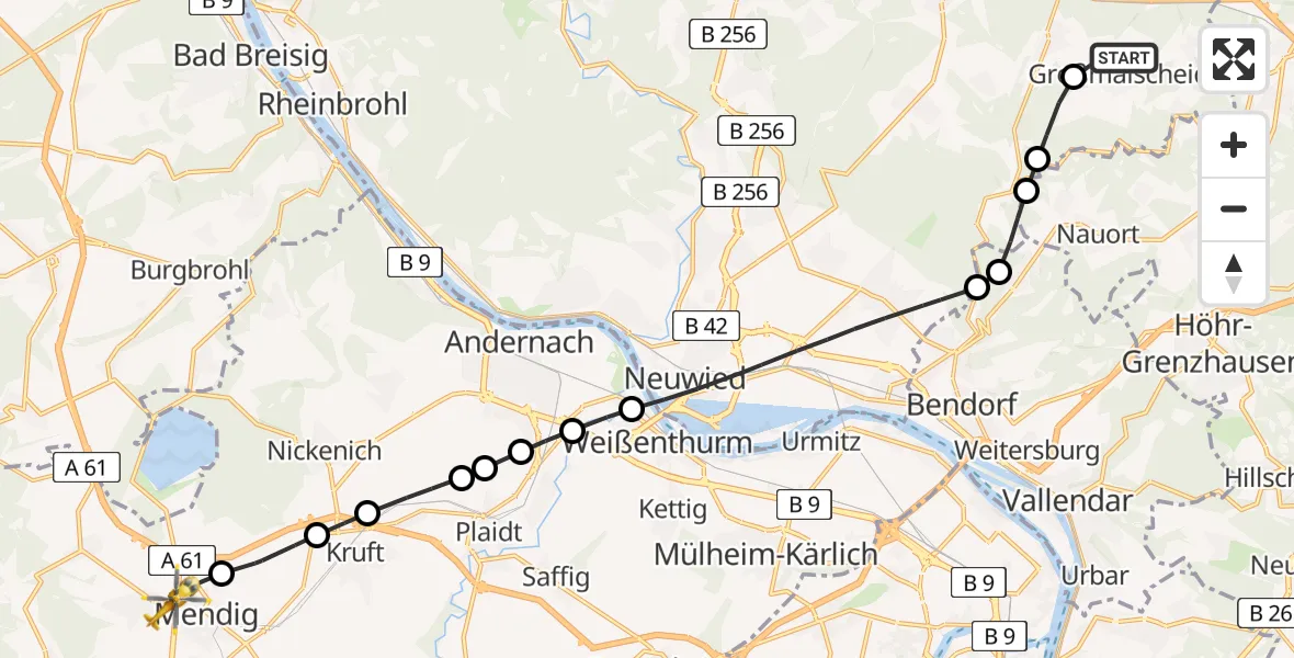 Flugroute Rettungshubschrauber Großmaischeid - Mendig, 10 Februar 2026, 12:09