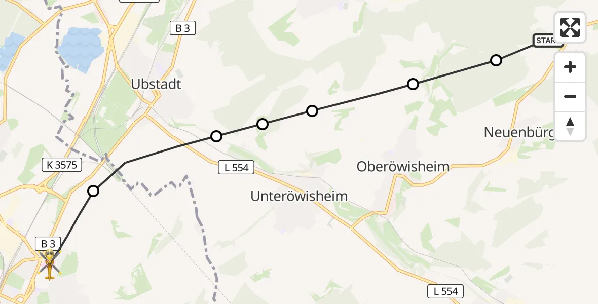 Flugroute Rettungshubschrauber Odenheim - Bruchsal, 10 Februar 2026, 12:15