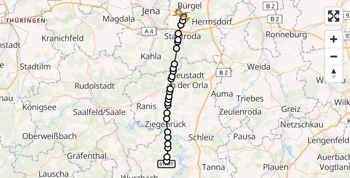 Flugroute Rettungshubschrauber Friesau - Zinna, 10 Februar 2026, 12:34
