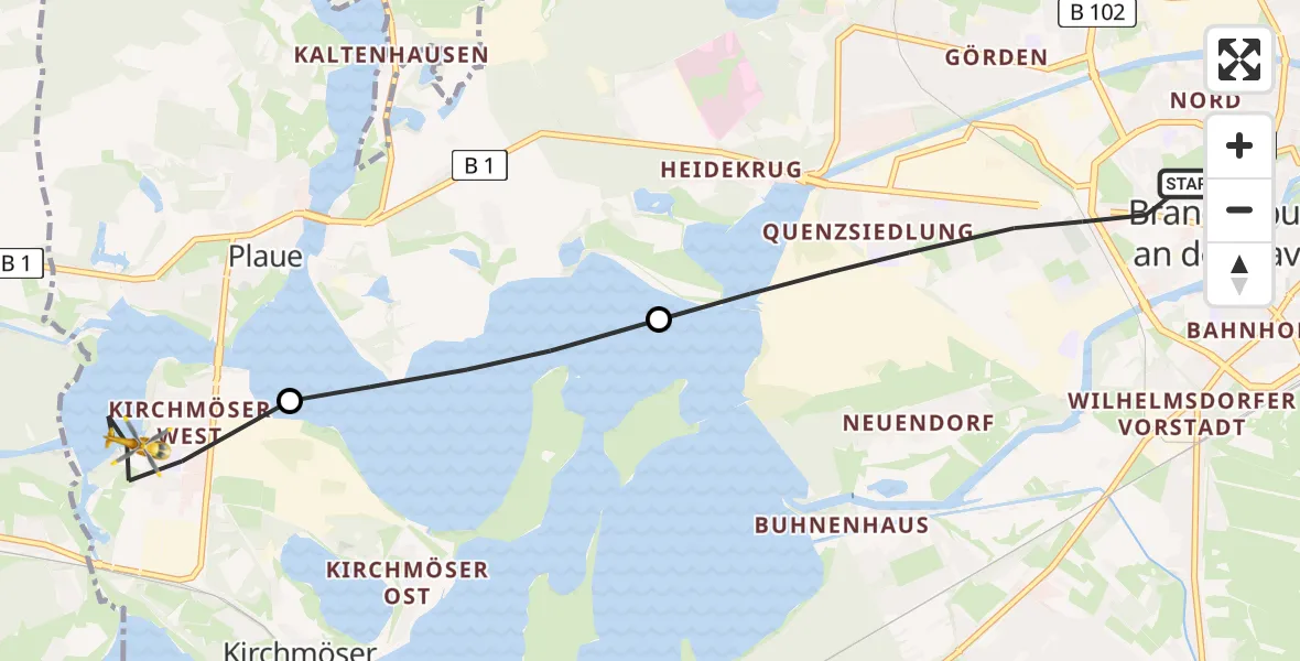 Flugroute Rettungshubschrauber Brandenburg an der Havel - Kirchmöser, 10 Februar 2026, 12:36