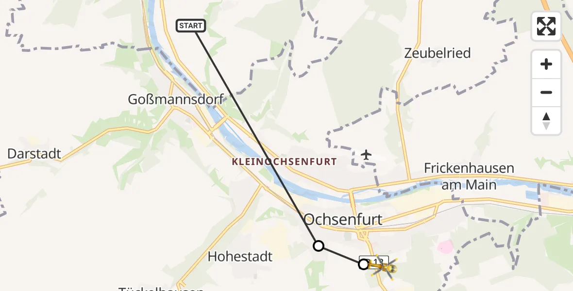 Routekaart van de vlucht: Rettungshubschrauber nach Ochsenfurt, Uffenheimer Straße