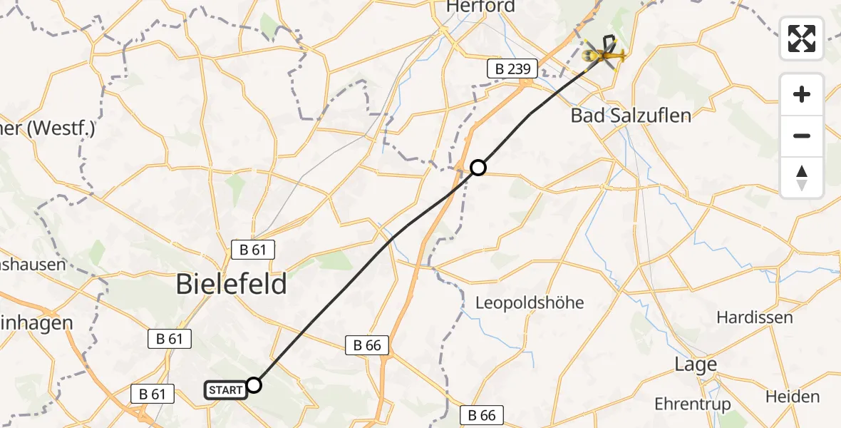 Flugroute Rettungshubschrauber Luftrettungszentrum Bielefeld - Bad Salzuflen, 10 Februar 2026, 12:45