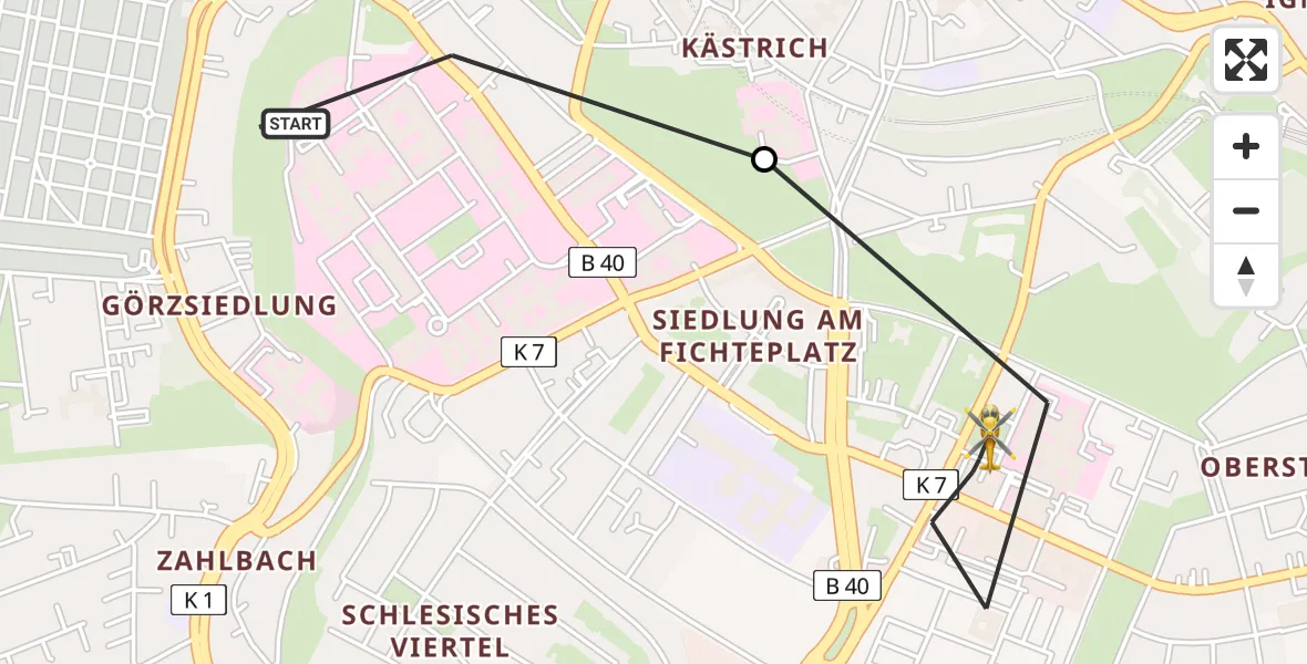 Flugroute Rettungshubschrauber Mainz University Hospital Heliport - Mainz, 10 Februar 2026, 12:46