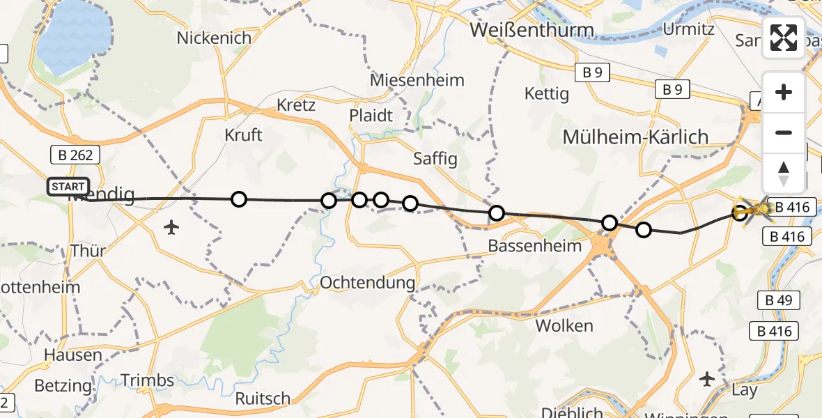 Flugroute Rettungshubschrauber Mendig - Koblenz, 10 Februar 2026, 12:58
