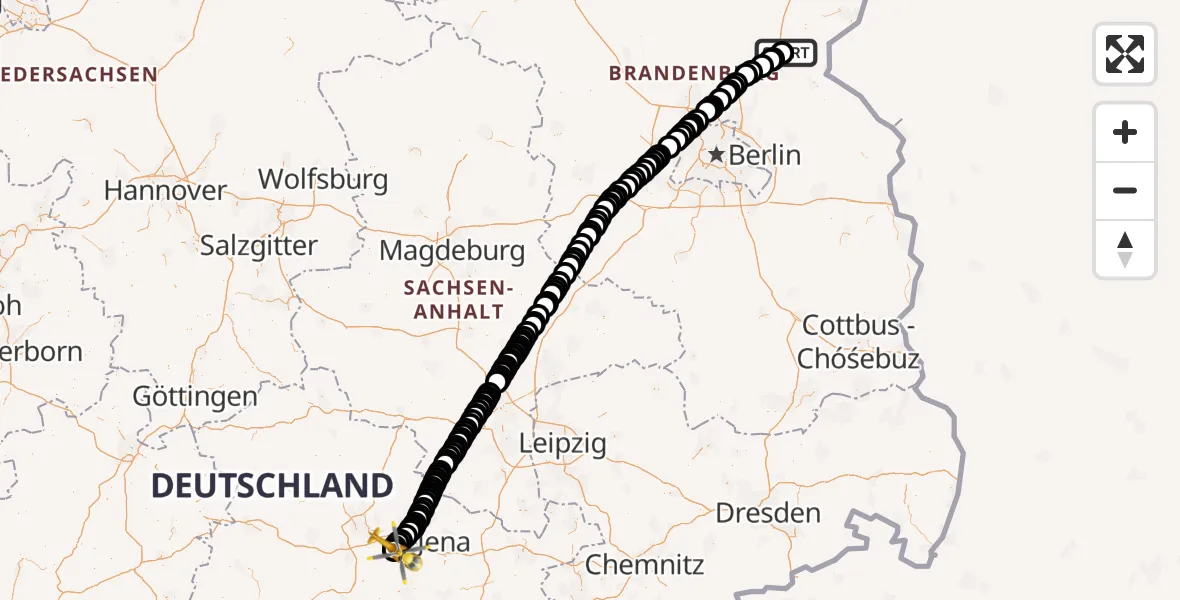 Flugroute Rettungshubschrauber Chorin - DRF Rescue Station Bad Berka Heliport, 10 Februar 2026, 13:00