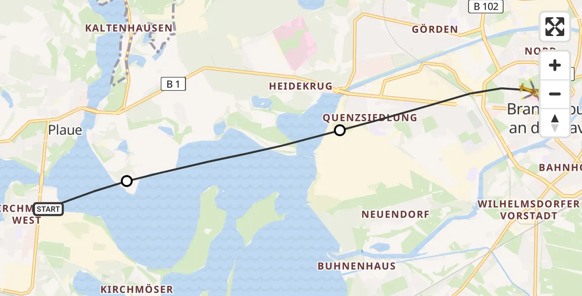 Flugroute Rettungshubschrauber Kirchmöser - Brandenburg an der Havel, 10 Februar 2026, 13:11