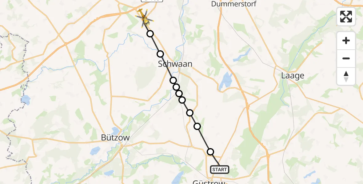 Flugroute Rettungshubschrauber Suckow - Ziesendorf, 10 Februar 2026, 13:21